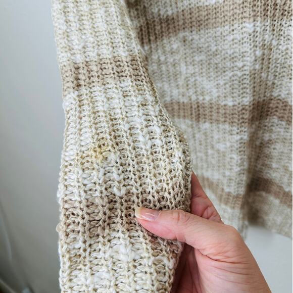 Lovestitch Marble Tan & Taupe Stripe Loose Knit Hi-Low Sweater M - Picture 7 of 14